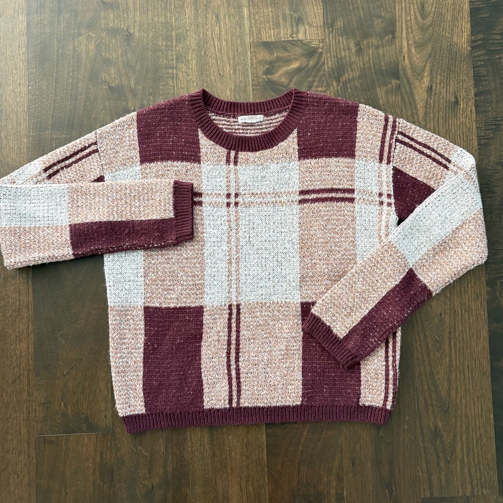 Melrose and Market -  Burgundy Plaid Knit Sweater- Size Medium